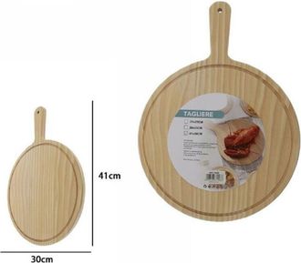 Trade Shop Trade Shop - Tagliere Legno Rotondo Affetta Pane Salumi Carne Pizza Con Manico 41x30cm 74198