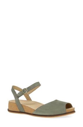 Dansko Cass Ankle Strap Peep Toe Wedge Sandal in Sage Milled Nubuck at Nordstrom Rack, Size 8.5-9Us / 39Eu