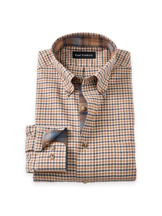 Paul Fredrick Tailored Fit Non-iron Thermolite Flannel Check Dress Shirt With Contrast Trim
