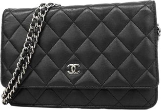 Chanel Black Leather Chain/Shoulder Wallet (Pre-Owned)