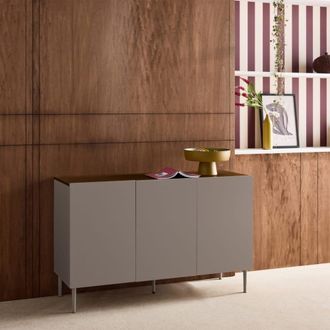 Sweeek Aparador de metal y efecto madera con 3 puertas, 120cm, gris