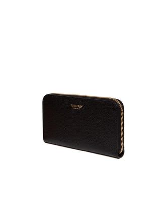Burberry Logo Grained Leather Zip-Around Wallet - Black