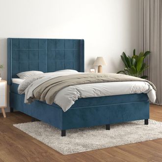 vidaXL Cama Box Spring Con Colch&oacute;n Terciopelo Azul Oscuro 140x190 Cm Vidaxl