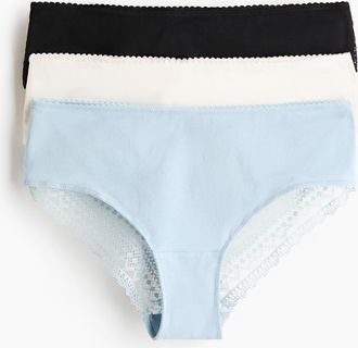 H&M 3er-Pack Hipster aus Baumwolle und Spitze - Blue