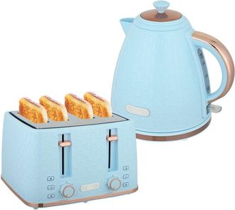 HOMCOM 1.7L Kettle and Toaster Set with Defrost, Reheat and Crumb Tray Light Blue - Homcom