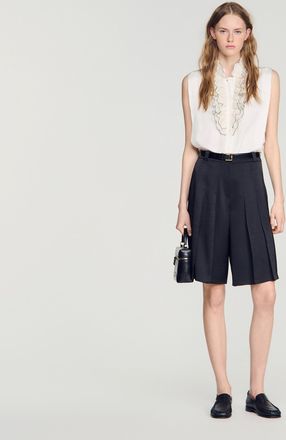Sandro Long high-waisted pleated shorts