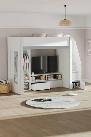 Julian Bowen Gaia Single White Highsleeper Loft TV Bed with Storage
