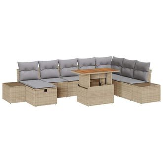 vidaXL Garden Sofa Set with Storage 9 pcs Beige Poly rattan vidaXL