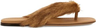Ferragamo fur-detail thong sandals - women - Lamb Fur/Kid Leather/Calf Leather/Calf Leather - 10.5C - Brown
