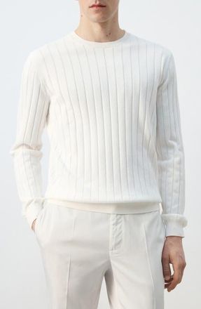 Mango Rib Crewneck Sweater in Off White at Nordstrom, Size Large