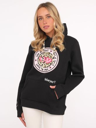 Zwillingsherz Hoodie ZWILLINGSHERZ, Damen, Gr. L/XL, schwarz, Sweatware, Obermaterial: 50% Baumwolle, 50% Polyester, bedruckt, unifarben, normal h&uuml;ftlang, Rundhals,