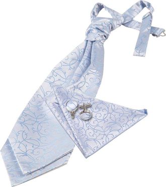 DQT Premium Woven Microfibre Swirl Patterned Baby Blue Mens Formal Casual Wedding Scrunchie Pre-Tied Cravat with Matching Handkerchief Pocket Square and C