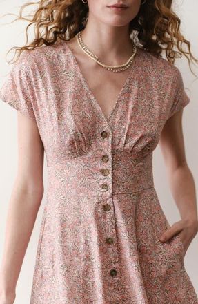 Marine Layer Camila Floral Button Front Hemp Blend Minidress in Bouquet at Nordstrom, Size X-Large
