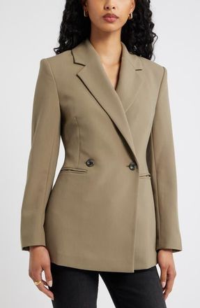 Open Edit Icon Twill Double Breasted Blazer in Olive Dusk at Nordstrom, Size Xx-Small