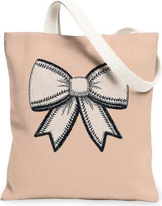 Generic Vintage Bow Canvas Tote Bags, Elegant Ribbon Design Reusable Grocery Bags, Seasonal Chic Lightweight Washable Shoulder Stra, Peach, 13x15 Inch