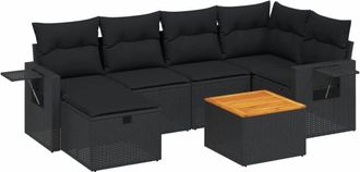 vidaXL Set De Comedor De Jard&iacute;n 7 Pzas Y Cojines Rat&aacute;n Sint&eacute;tico Negro Vidaxl