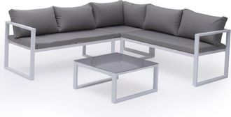 Happy Garden Conjunto de muebles de jard&iacute;n de 4 plazas tela gris y aluminio blanco
