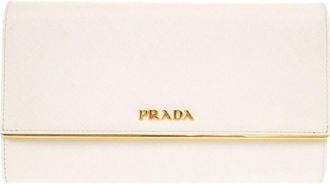 Prada White Leather Long Wallet (Bi-Fold) (Pre-Owned)