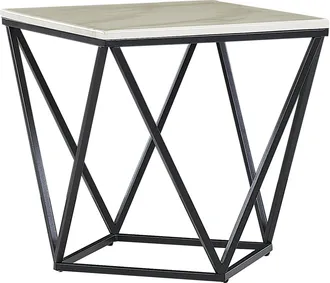 Beliani Mesa Auxiliar Efecto M&aacute;rmol Beige Negro 50 X 50 Cm Mdf Jaula Glamour Malibu