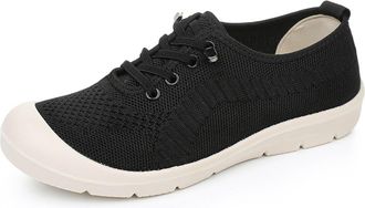 Generic Womens Trainers Casual Breathable Flat Shoes Round Toe Solid Color Lightweight Classic Comfortable Slip On Running Shoes Sports Gym Black