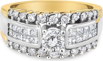 House of Brilliance 14K Yellow and White Gold 1 1/2 Cttw Round and Princess-Cut Diamond Band Ring