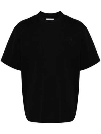 sacai logo-embroidered T-shirt - Black