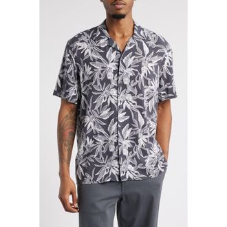 Open Edit Floral Camp Shirt in Grey Fresh Botanical at Nordstrom Rack, Size Small