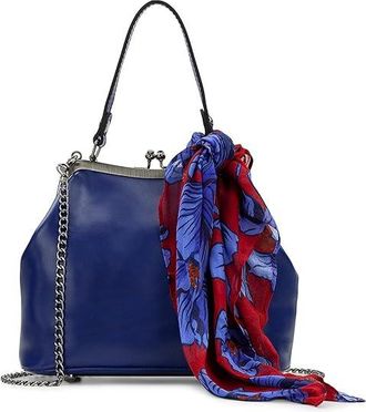 Patricia Nash Laureana Frame W/ Grecian Rose Scarf Cross Body Womens Handbags Navy Peony, Faux Suede/Leather