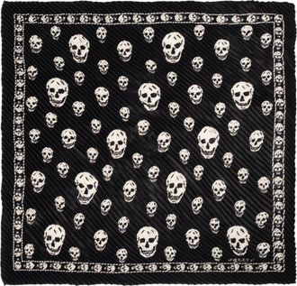 Alexander McQueen Pleated Skull Scarf - Dames - Zijden sjaals - Zwart - ONE Size - Accessoires