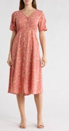 Melrose and Market Short Sleeve Button Front Dress in Pink- Ivory Dancing Floral at Nordstrom Rack, Size Xx-Small