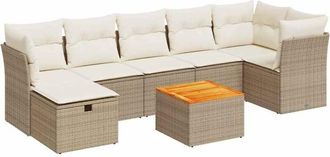 vidaXL Set De Sof&aacute;s De Jard&iacute;n Y Cojines 8 Piezas Rat&aacute;n Sint&eacute;tico Beige Vidaxl