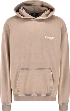 Represent Light Brown Cotton Hoodie with Logo Detail