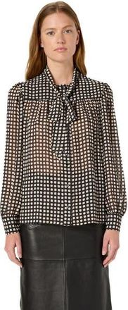 Gerard Darel Alisha Sheer Tie Neck Printed Blouse in Black at Nordstrom, Size 10