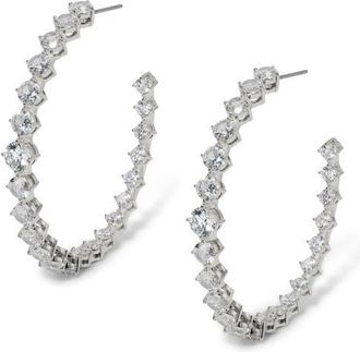 Nadri Sunshower Crystal Hoop Earrings in Rhodium/Clear at Nordstrom