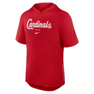 Nike St. Louis Cardinals Arched Wordmark Nike Mens Dri-FIT MLB Hooded T-Shirt in Red | 03NB62QSCN-6XV