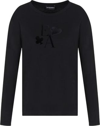 Emporio Armani Zwarte T-shirts en Polos Jersey Lange Mouw Flock Print - Dames - Longsleeves - Zwart - M - Katoen - Tops