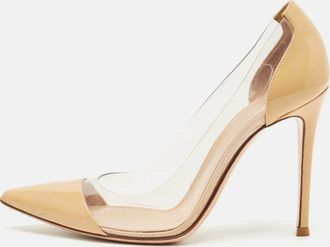 Gianvito Rossi Beige/transparent Patent Leather And Pvc Plexi Pointed Toe Pumps