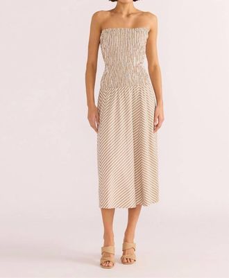 Minkpink Artemis Shirred Midi Dress In Tan Stripe