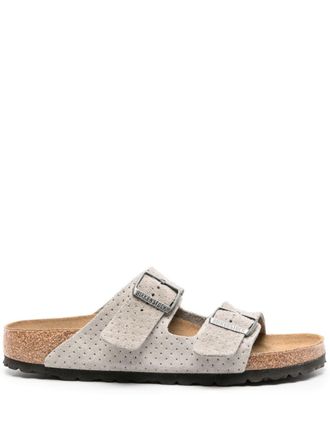 Birkenstock Arizona perforated suede slides - Grey