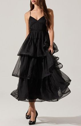 ASTR the Label Theiria Tiered Ruffle Sleeveless Maxi Dress in Black at Nordstrom, Size Medium