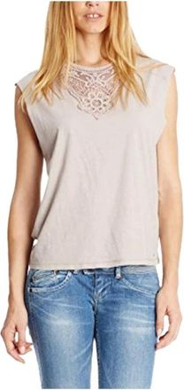 Pepe Jeans London Sleeveless Tops, female, Beige, Size: XS Embroidered Sleeveless Regular Fit Top