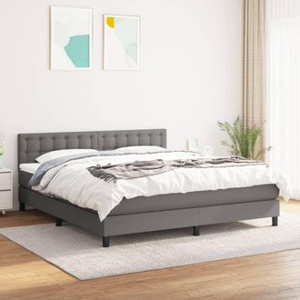 vidaXL Cama Box Spring Con Colch&oacute;n Tela Gris Oscuro 160x200 Cm Vidaxl