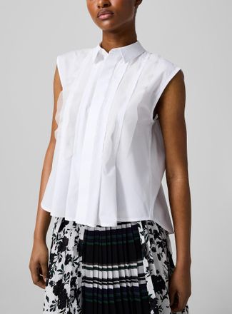 sacai Womens Sheer ruffles pleated sleeveless shirt