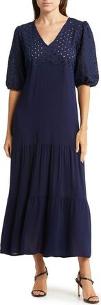 Boho Me Tiered Short Sleeve Maxi Dress in Navy at Nordstrom Rack, Size X-Small