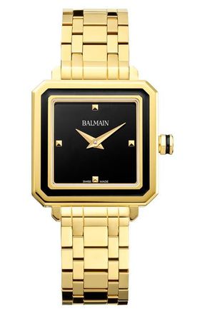 Balmain Squared Bracelet Watch, 32mm in Black/yellow Gold at Nordstrom