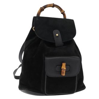 Gucci Vintage Bamboo Backpack Suede Black Suede Backpack Bag (Pre-Owned)