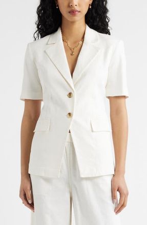 Open Edit Short Sleeve Linen Blend Blazer in White at Nordstrom, Size Xx-Small