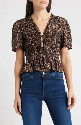 Rails Portia Shirred Top in Brown Nala at Nordstrom Rack, Size 2X Regular