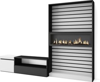 Skraut Home Skraut Home - Muebles De Sal&oacute;n Para Tv, Conjunto De Muebles Comedor, 260x186x35cm, Para Tv Hasta 65, Chimenea El&eacute;ctrica, Estilo Moderno, Blanco Y Negr