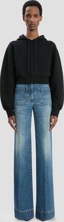 Victoria Beckham Cropped Raglan Hoodie In Black XS